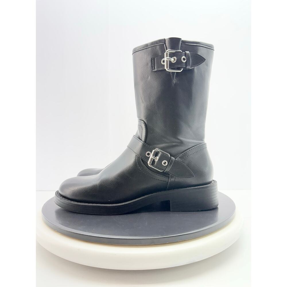Dolce Vita Payce Womens Size 7 Buckle Moto Black Leather Booties Zip Biker Boots